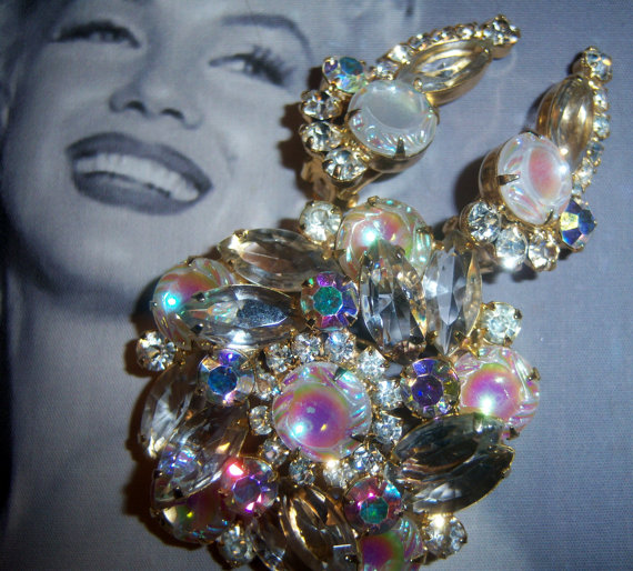 D&E Juliana Scooped Out AB Coated Brooch and Earring Demi Parure *SOLD*