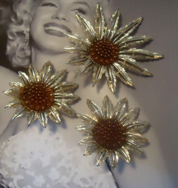 SOLD Sarah Coventry Signed  Huge Starburst Brooch and Earring Demi