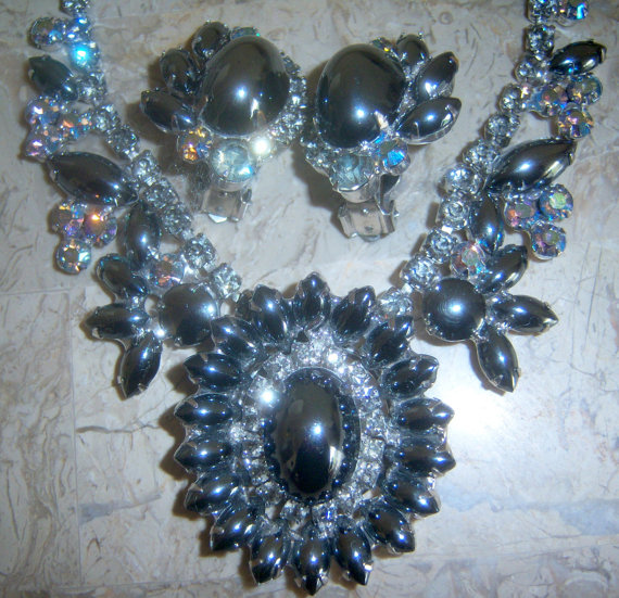 DeLizza and Elster a/k/a Juliana Hematite Necklace and Earring Demi Parure *SOLD*