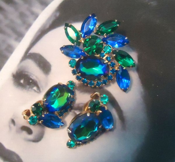 DeLizza and Elster a/k/a Juliana Blue Heliotrope Demi Parure Brooch and Earrings *SOLD*