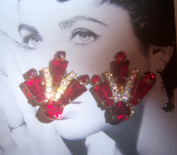 DeLizza and Elster a/k/a Juliana (BOOK PIECE) Ruby Red Keystone Earrings *SOLD*