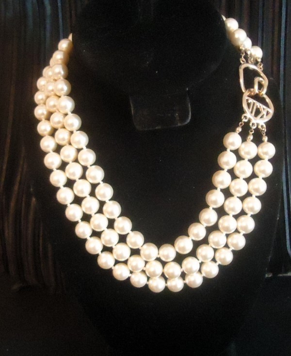 Kenneth Jay Lane Signed Triple Strand Glass Pearl Necklace *SOLD*