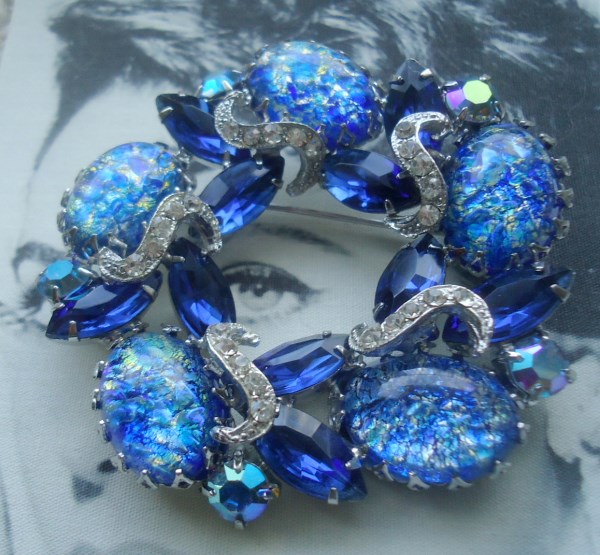 Weiss Unsigned Blue Jelly Opal and Icing Dramatic Brooch *SOLD*