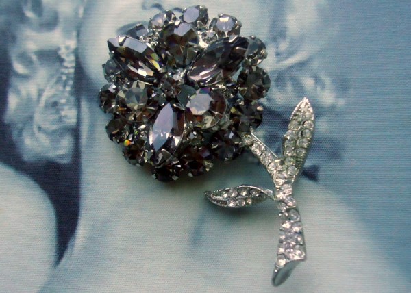 Weiss Signed Black Diamond Dimensional Flower Figural Brooch *SOLD*