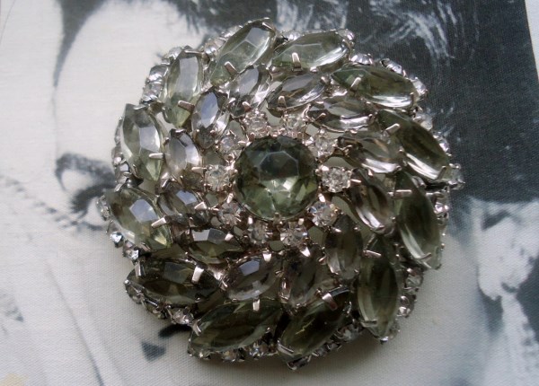 Unsigned Beauty. Smokey Open Back Navette Large Domed Brooch *SOLD*