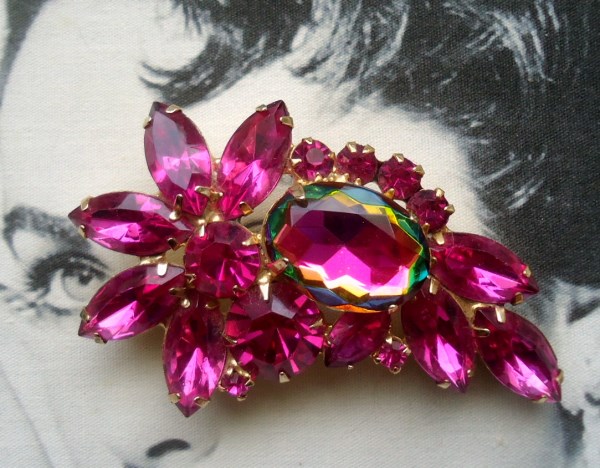 SOLD DeLizza and Elster a/k/a Juliana Watermelon Heliotrope and Fuchsia Brooch