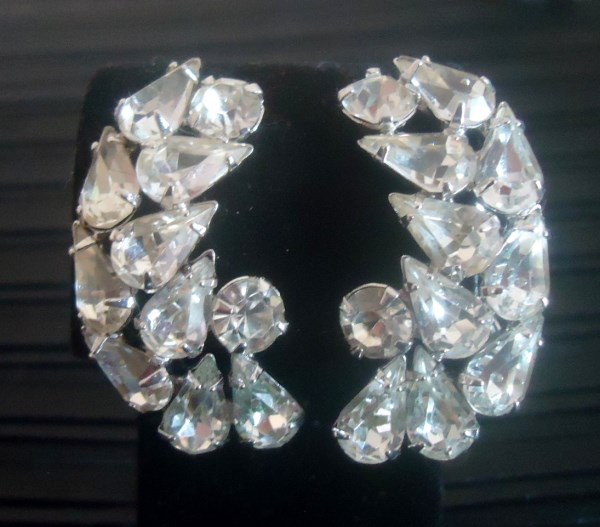 SOLD 1950's Rhodium Plated Rhinestone Earrings