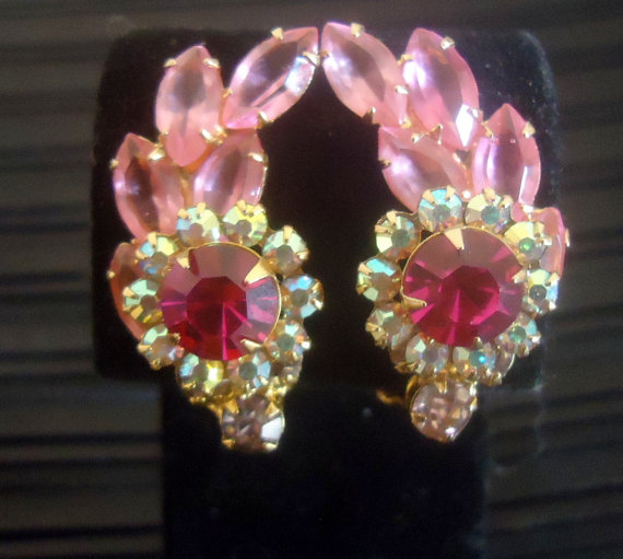 SOLD DeLizza and Elster a/k/a Juliana Pink Navette Fucshia Raised Rosette Earrings *SOLD*