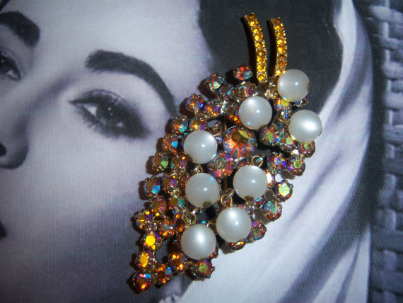 DeLizza and Elster a/k/a  Juliana Aurora Borealis and Moonstone Dangle Bead Brooch (Never Been Seen Before) *SOLD*