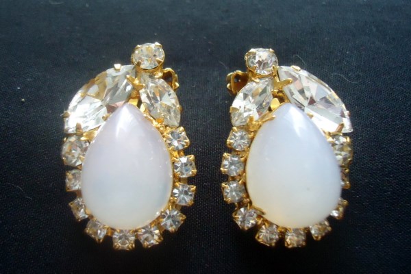 SOLD DeLizza and Elster a/k/a Juliana Open Back Opalescent Domed Cabochon Earrings (HUGE AND DRAMATIC) Bridal Wedding