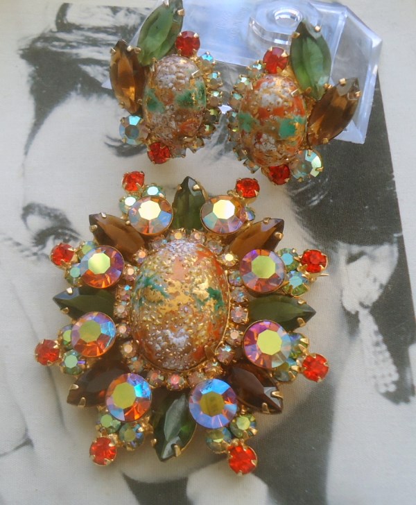 SOLD DeLizza and Elster a/k/a Juliana Easter Egg Brooch and Pendant with Matching Earring Demi Parure