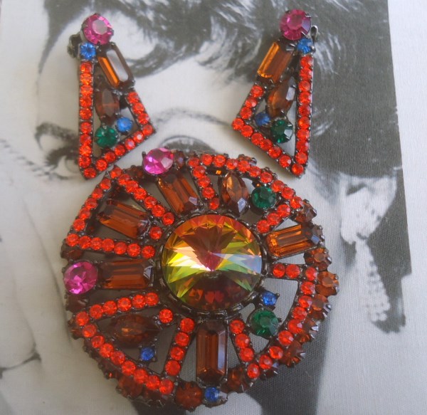 DeLizza and Elster a/k/a Juliana Tiered Neon Geometric Brooch and Earring Demi Parure Brooch is very RARE and hard to find