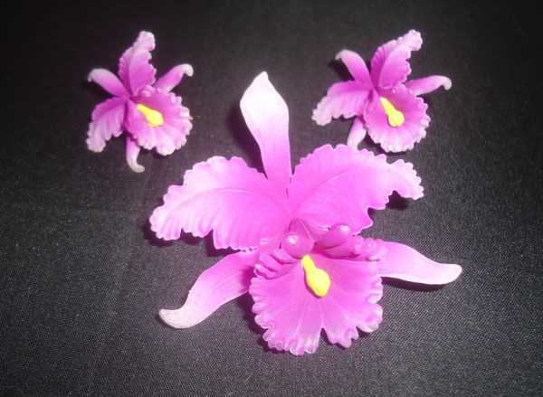 SOLD RARE West Germany signed Celluloid Orchid Brooch and Earring Demi Parure