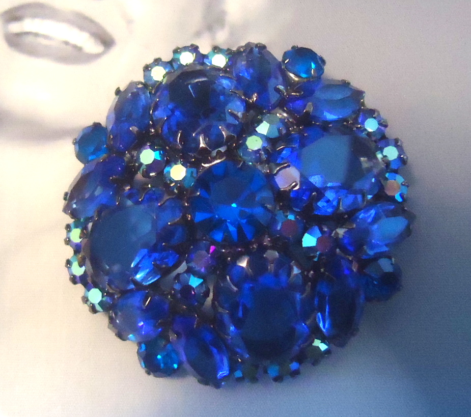 SOLD DeLizza and Elster a/k/a Juliana Japanned Multi Pronged Sapphire Blue Domed Brooch (Book Piece)