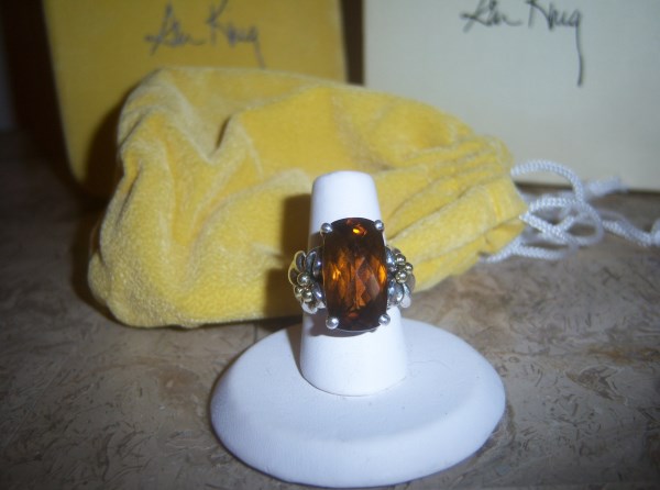 SOLD Ann King Faceted Cinnamon Quartz 18k Sterling Ring  Size 6 original boxes pouch (Total gram weight 11.4)
