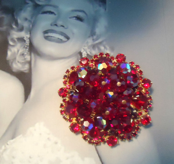SOLD DeLizza and Elster a/k/a Juliana Ruby Red Dangle Domed Brooch *SOLD*