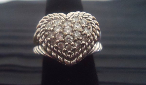Judith Ripka Signature Diamonique and Sterling Silver Heart Ring (Size 6) *SOLD*