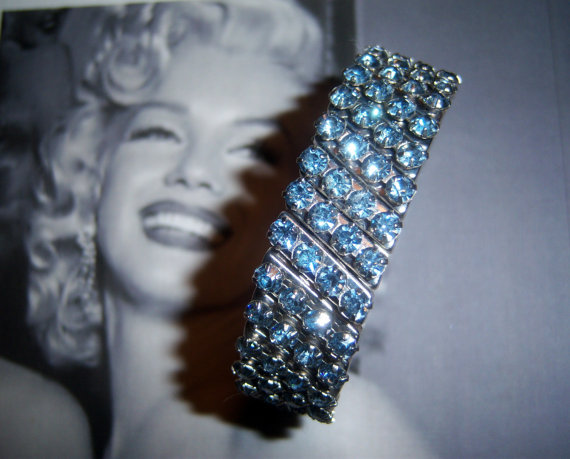 SOLD 1950's Blue Topaz Rhinestone Expandable Bracelet