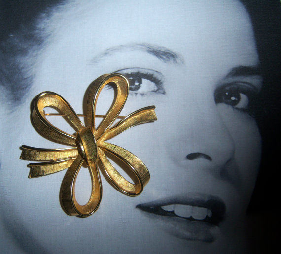 SOLD Monet Signed Gold Tone Bow Brooch