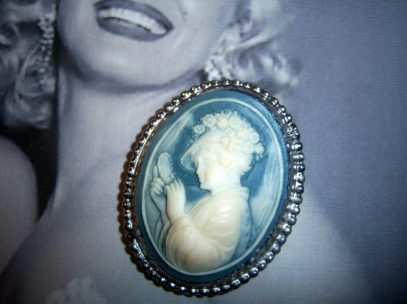 SOLD Large Blue and White Incolay  Cameo Brooch Pendant *SOLD*