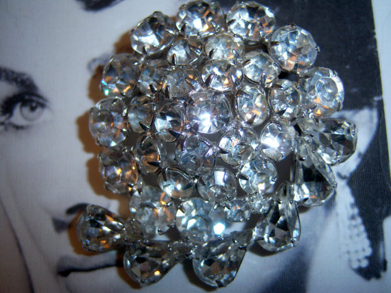 SOLD Unsigned Beauty 1950's Clear Rhinestone Brooch