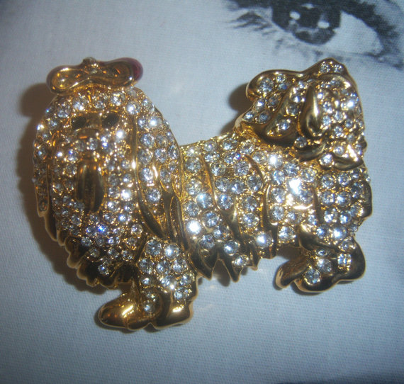 Swarovski Crystal Pekingese Dog Brooch *SOLD*