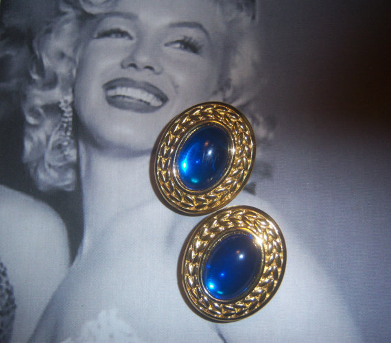 SOLD Trifari Signed Translucent Sapphire Blue Glass Earrings