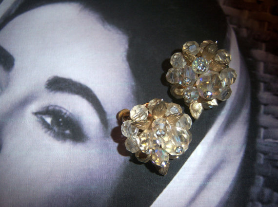 SOLD Vendome Signed Aurora Borealis Earrings 1950's