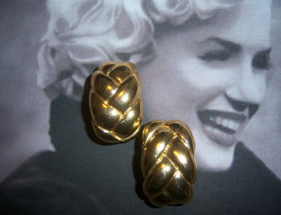 SOLD Vogue Bijoux Signed Gold Tone Braided Earrings